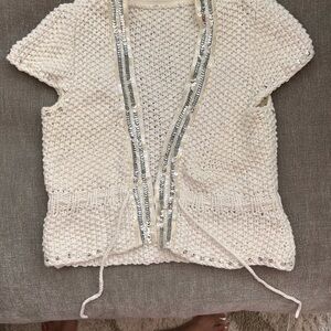 Cream Knit Vest with Sequins